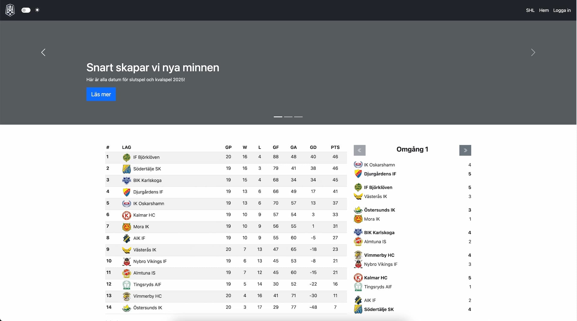 An image of Hockeystats in desktop view